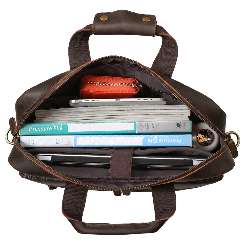 New Arrival Factory Custom Genuine Crazy Horse Leather 15.6 Inches Laptop Computer Bag Full Grain Leather Briefcase Business Bag