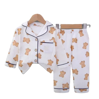 New Comfortable Kids Sleepwear Custom Cartoon Full Printing Children Long Sleeve Pajama Wholesale Children's Cotton Homewear