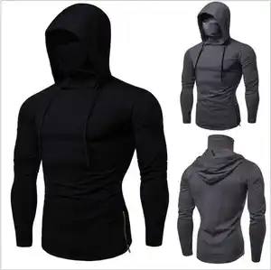 Wholesale Unisex Sports Mask Hoodie Custom Sweatshirt for Men Solid Pattern Autumn Fleece Breathable Quick Dry Polyester/Cotton