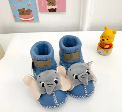 Cartoon baby toddler shoes new autumn and winter sheepskin wool one warm soft frosted bottom