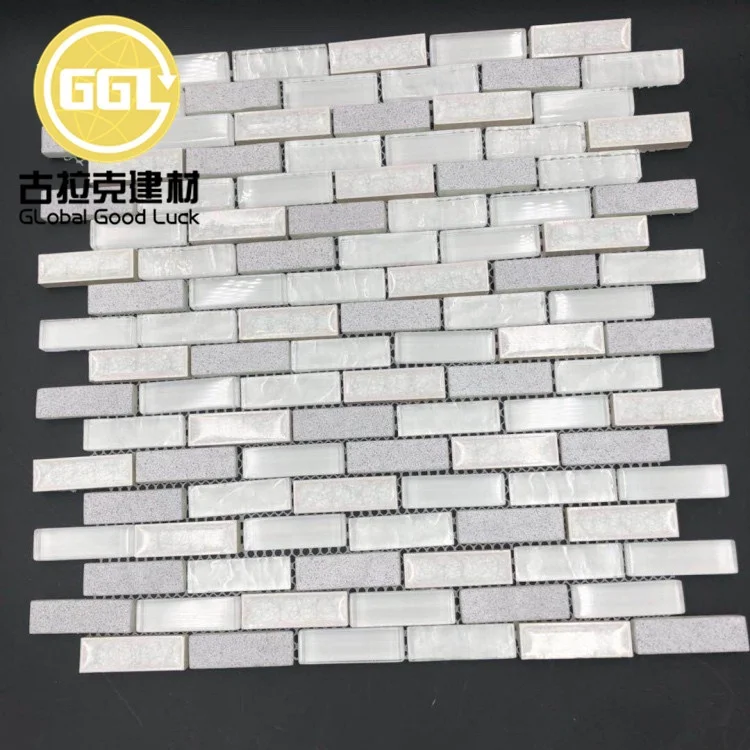 Crystal Glass Mix White Marble Mosaic Use for Wall Backsplash and Bath Room Wall