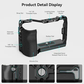 SmallRig Full Cage with Silicone Side Handle for Sony A7C, Comes with Locating Holes for ARRI, Quick Release Plate for Arca and detail image