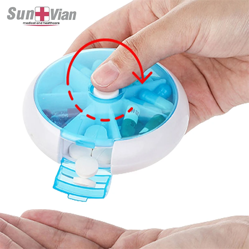 Round Shape Plastic Pill Box With 7 Compartments