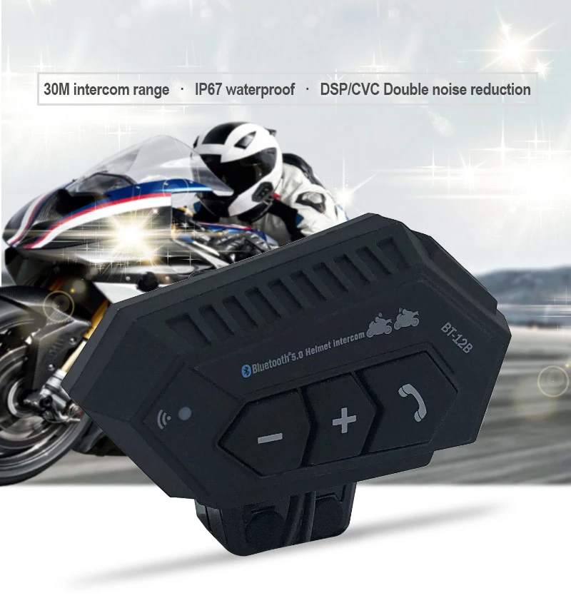 BOROCO Motorcycle Helmet Headset, BT12B 5.0 Bluetooth Helmet Kit