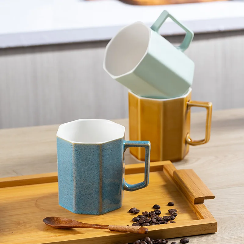 2024 Modern Luxury Octagonal Porcelain Custom Ceramic Mug Vintage Coffee Mug Printed with Handle Plain Blank Custom Ceramic Cup