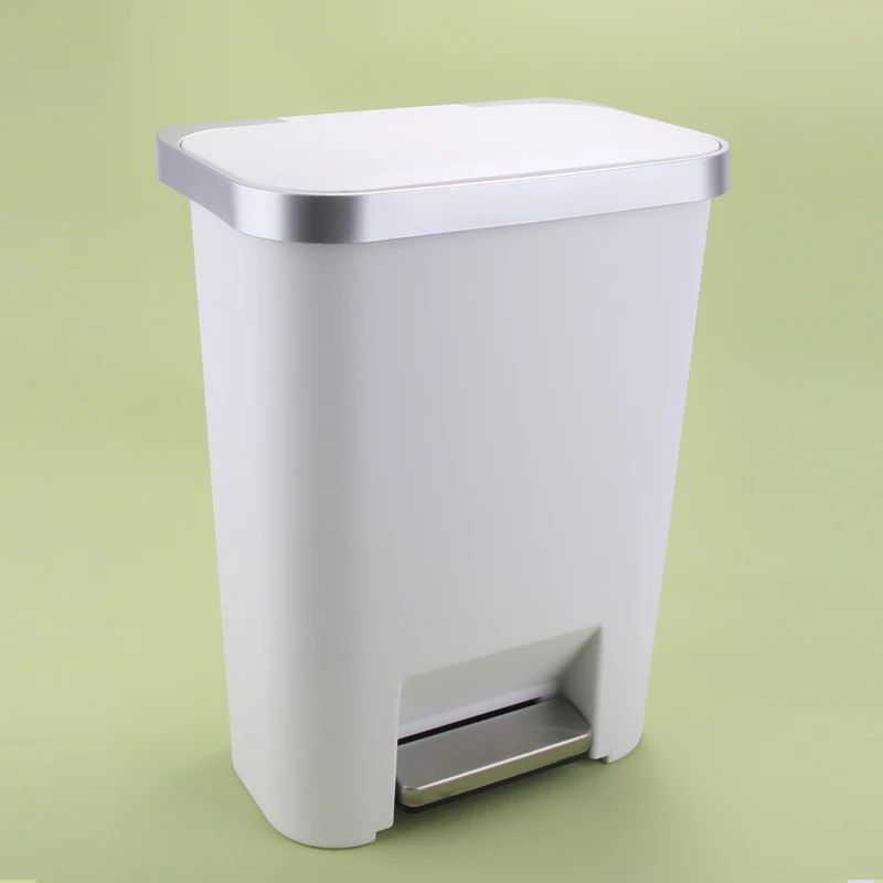 White Convenient Kitchen Plastic Foot Pedal Dustbin Indoor Household Plastic Trash Bin Sorting Garbage Can