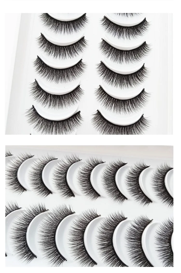 10 Pairs Thick 3d False Full Strip Eyelashes Set Supplies Bulk Human
