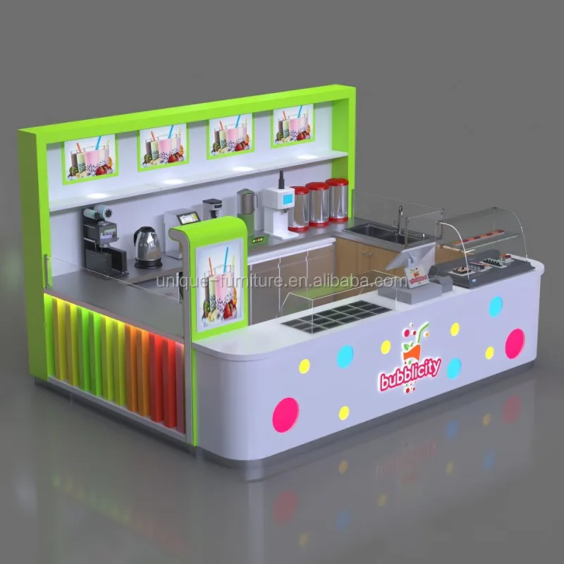 Popular Design Drawing Bubble Tea Kiosk Booth Milk Tea Stand Beverage Cabinet Fresh Juice Stall for Sale