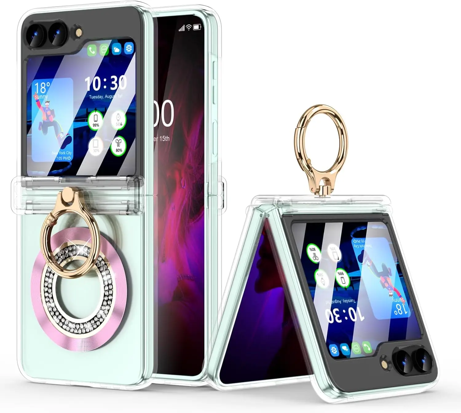 Designed for Samsung Galaxy Z Flip 6 5 Case with Hinge Protection Magnetic Slim Clear Protective Case with Ring Grips