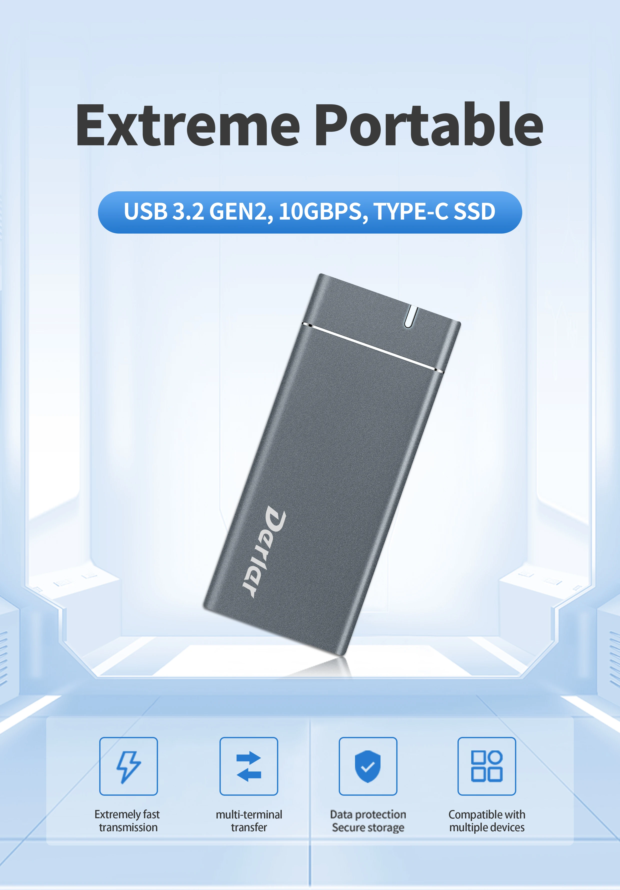 Type C Portable Ssd Solid State External Hard Drive Usb3.2 Ssd Pssd 256gb 512gb 1tb 2tb Ssd