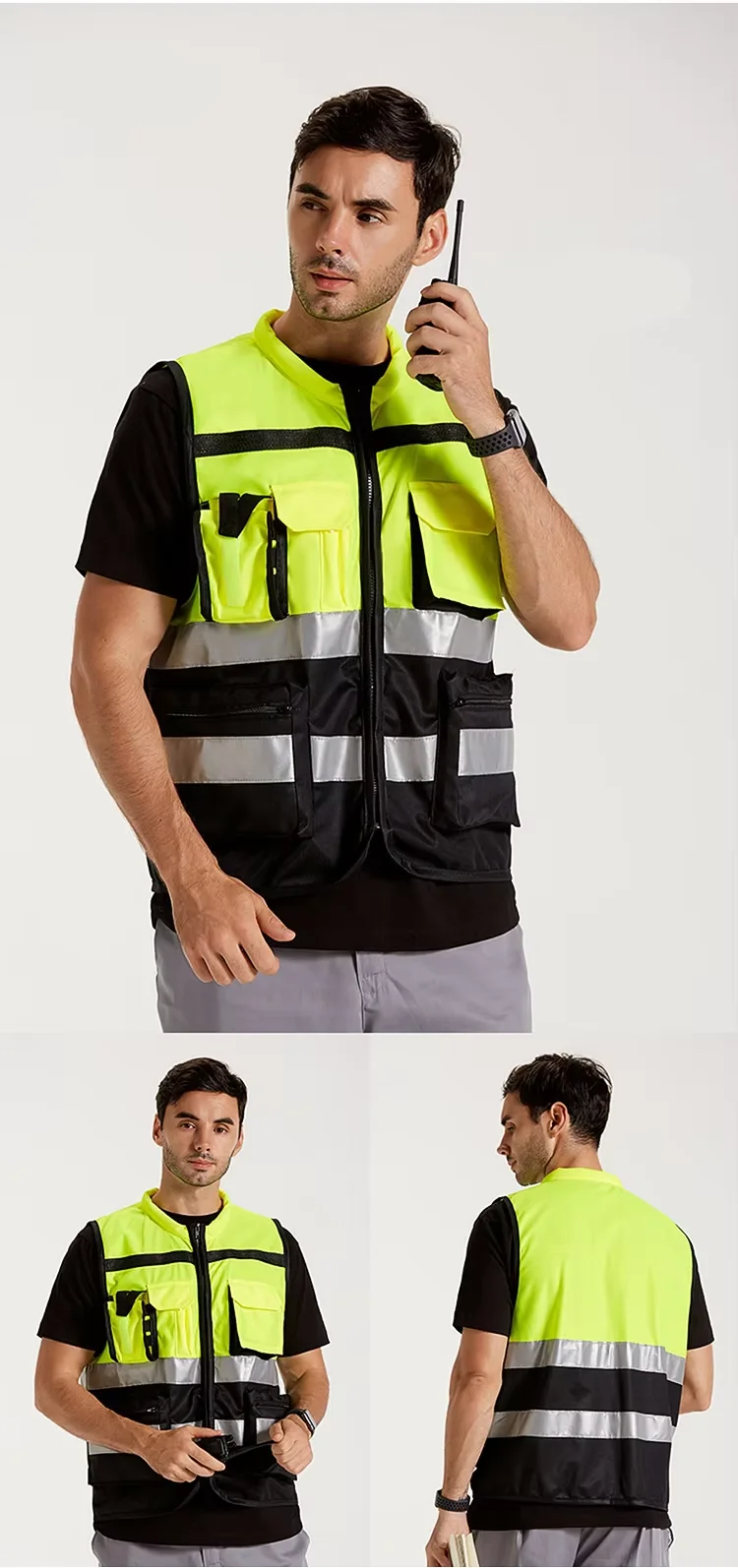 High visibility reflective safety vest custom logo reflective safety Traffic vest multi pocket work 