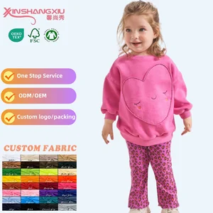 New Girls Sweatsuit 2 Piece Custom Logo Pullover and Leopard Print Leggings Set Kids Tracksuit Outfit