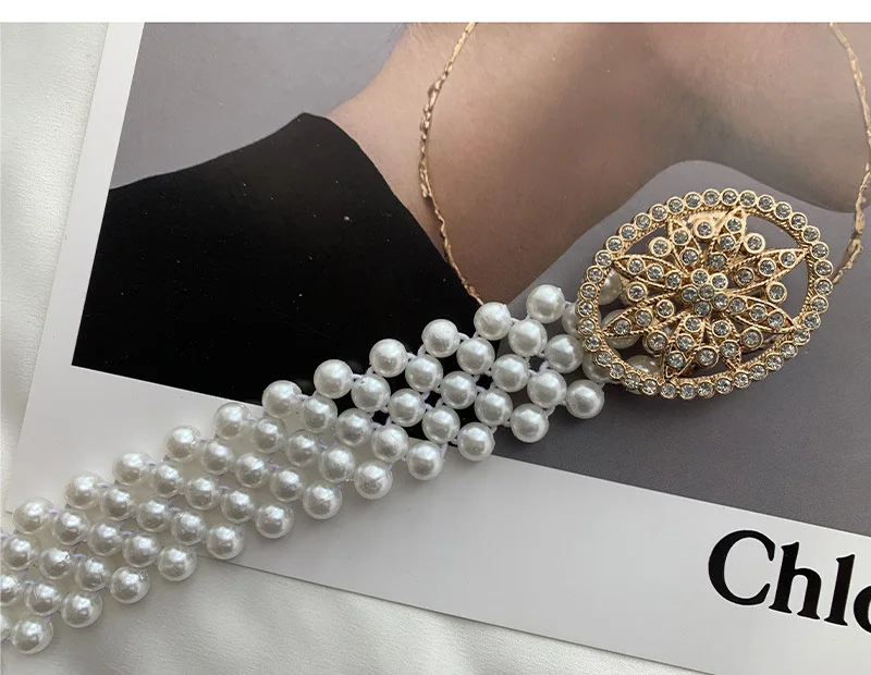 Женский эластичный пояс с жемчугом