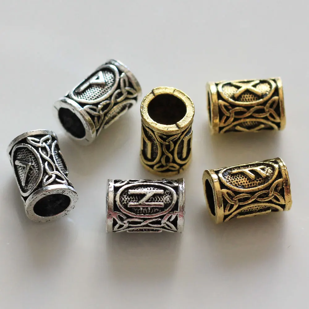 Retro 24 Designs Viking Runes Set Beard Beads Spacer Beads Fit Beards or Hair TIWAZ TYR Sol Rune Odal Futhark Rune DIY Jewelry