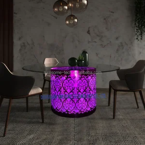 Hot Selling Modern Glowing Indoor/Outdoor LED Bar Coffee Dining Table Metal Frame and Acrylic Cylinder Design for Dining Room