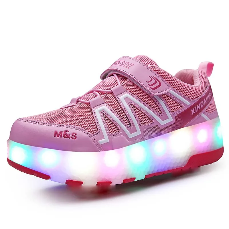 Kids Two Wheels Shoes with Lights Rechargeable Roller Skates Shoes