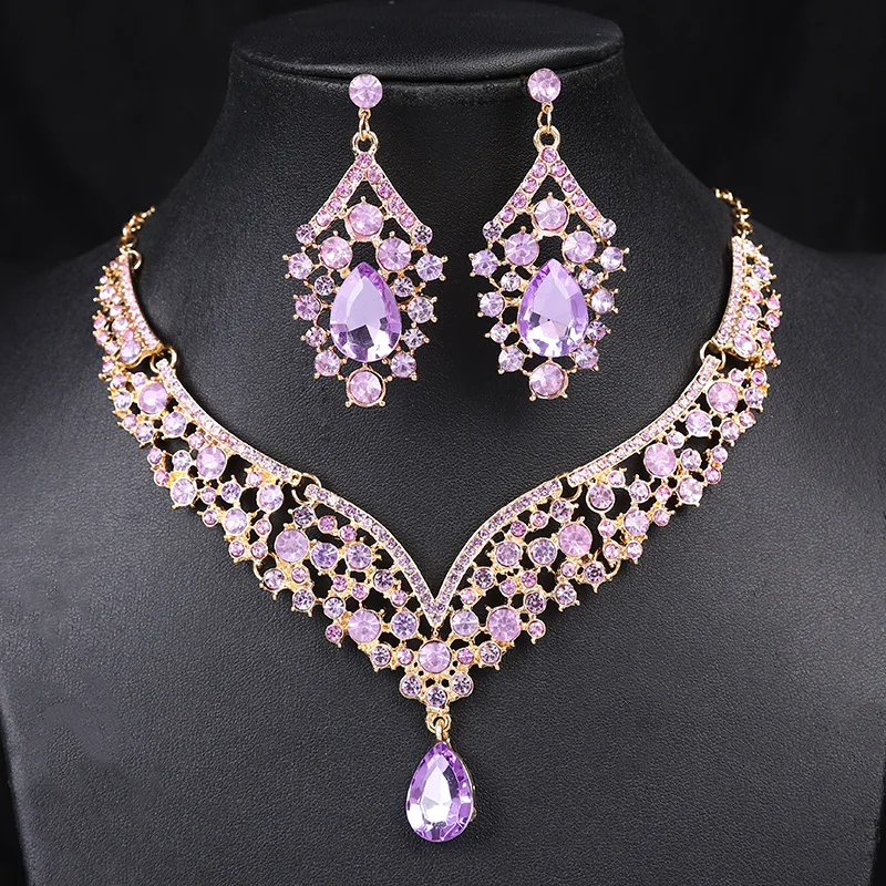 Elegant Rhinestone Necklace & Earrings Set