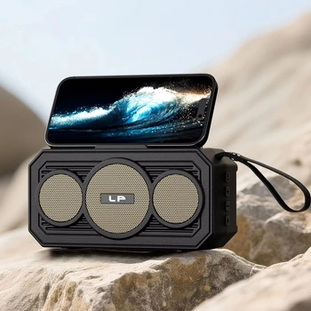 LP V108 Outdoor Bluetooth Speaker with Solar Panel & Phone Stand, 8W Bass Wireless Speaker with FM Radio