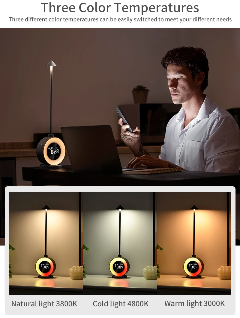 product dual alarm clock wake up light natural sound adjustment touch dimming timer night light portable bedside led mood table lamp-44