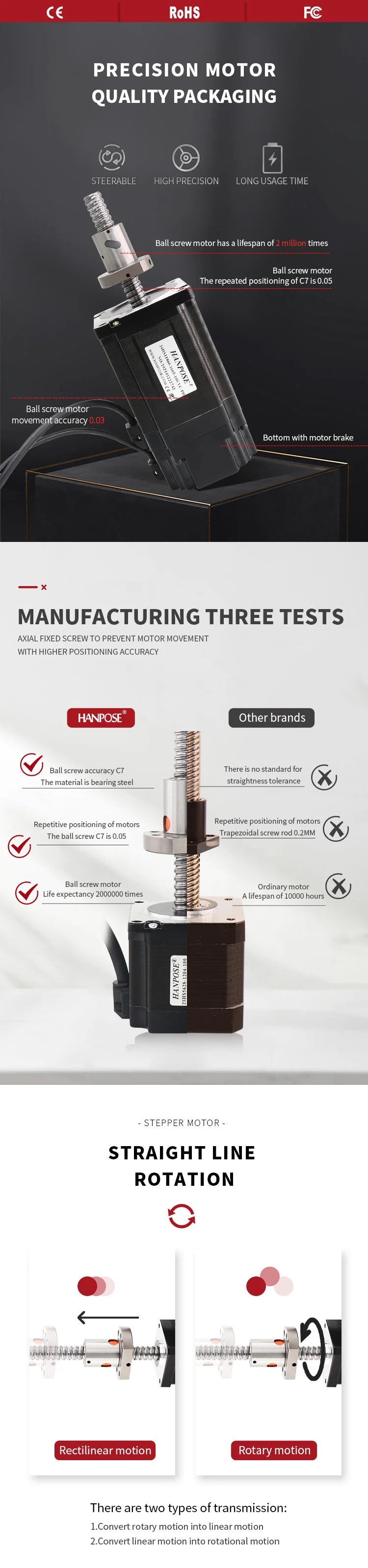 product hanpose 6a 3v ball screw stepper motor nema34 34hs11860 1605 yc pd  18  100 400mm 86 stepper motor for 3d printers-3