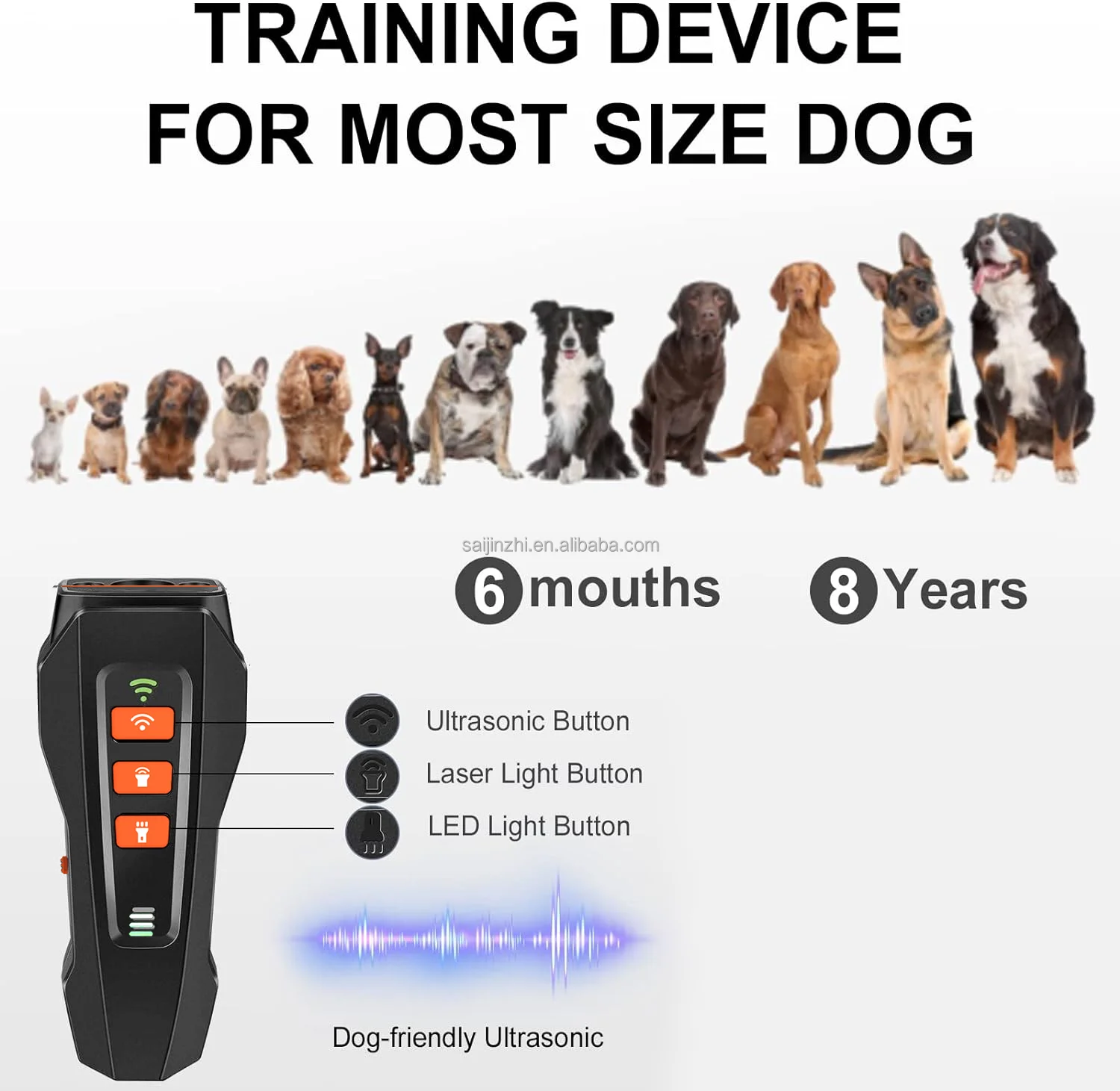 Saijzek Top 3 mode 1200mah 50ft High Effective Anti Dog Barking Deterrent Device ultrasonic dog repeller Anti Barking Device manufacture