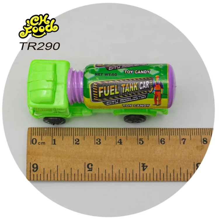 Fuel Tank Car Toy Candy Wholesale and OEM Plastic Car Toy with Fruit Flavor Mini Tablet Candy Ball