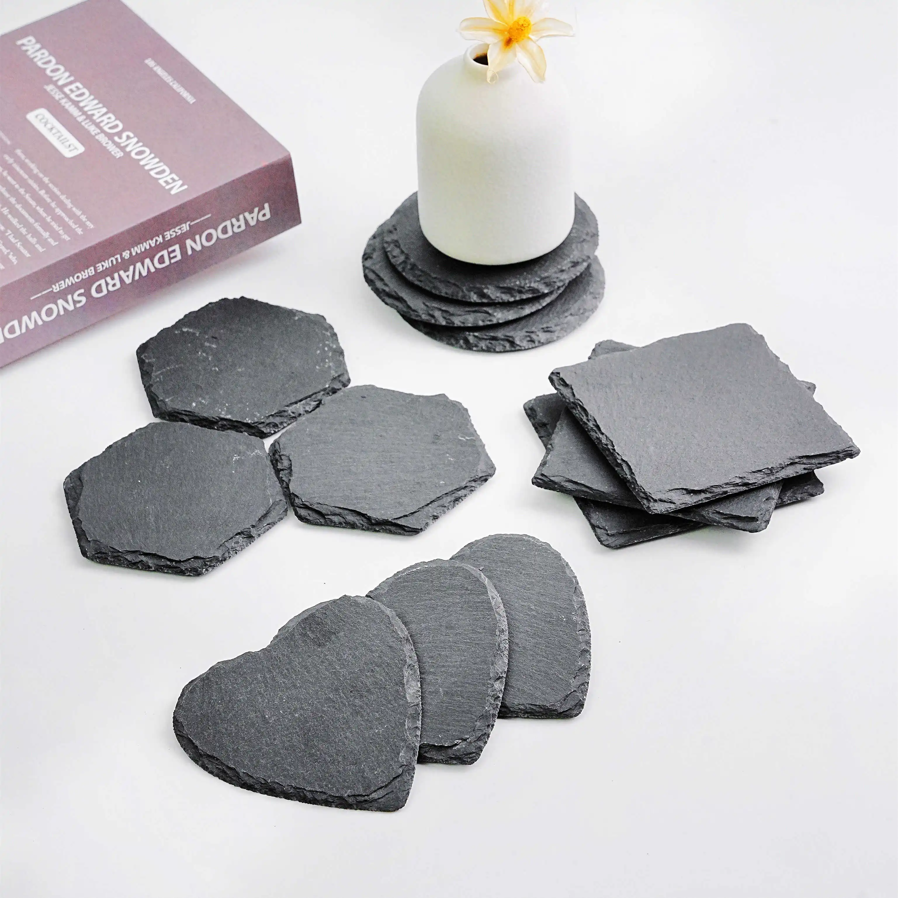 Custom Wholesale Black Slate Coasters Bulk Stone Beer Car Coaster