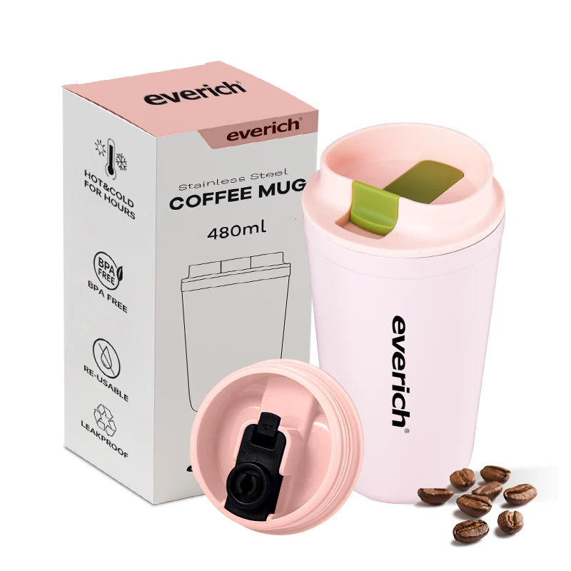 Modern Newest Design 18/8 Stainless Steel Coffee Cups 16oz Leakproof Insulated Reusable Mug With Slide Lid