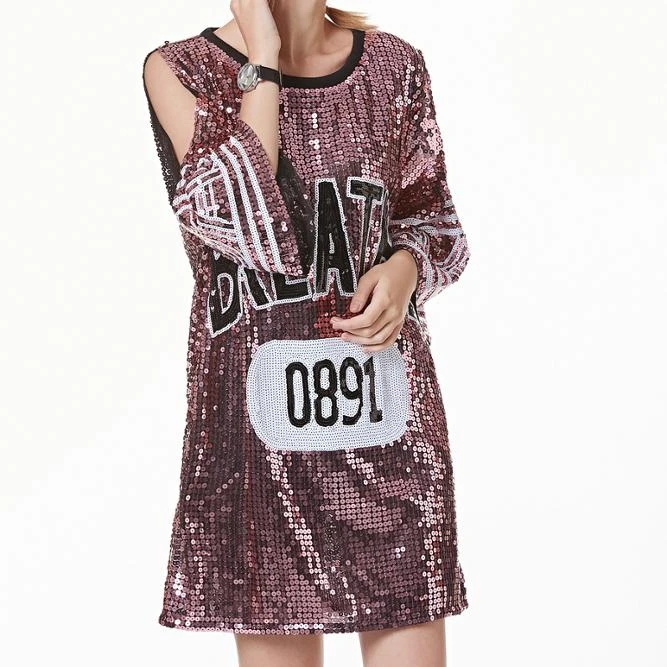 Sequin Beaded Oversized T Shirt Dress 