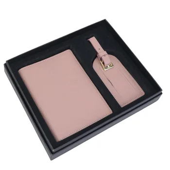 Custom Logo Pu Leather Wallet and Luggage Tag Set Open Closure Short Wallet with Anti-Theft Feature and Polyester Lining