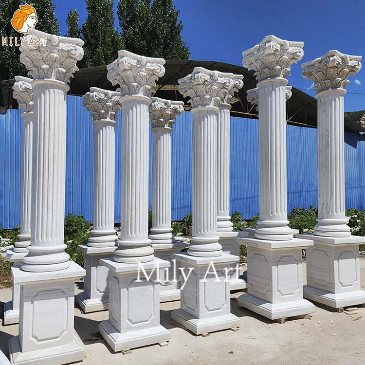 Outdoor Hand Carved Classic Design Solid Marble Column Pillars Sculpture