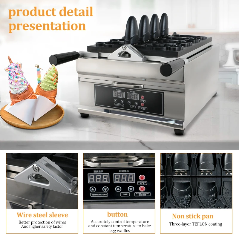Commercial Electric Mini Waffle Maker Takoyaki Ball Taiyaki Bubble Skewer Waffle Stick Machine
