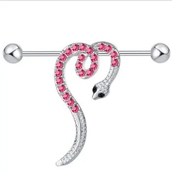 Love Pink Snake Animal Stainless Steel Industrial Barbell Piercing Long Earring Helix Ear Piercing Jewelry