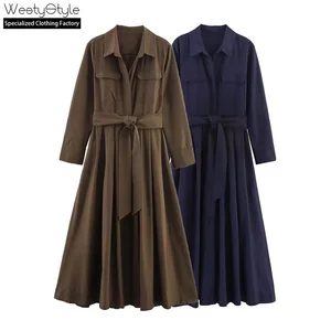 2026 Women's Retro Casual Poplin Shirt Dress Long Sleeve Breathable Button Autumn New Fashion Series Loose Vintage