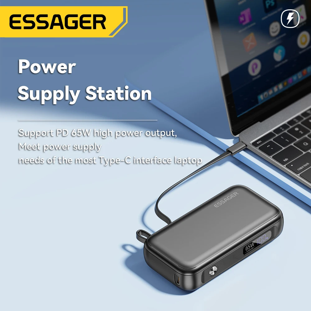 Essager 2023 XuNeng LED Digital Display 65W Fast Battery Storage PD 65W Mobile Power Supply 15000mAh Cell Phone Power Bank