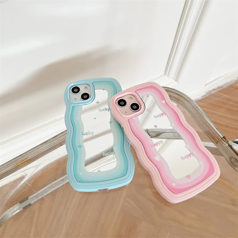 Transparent Wave Pattern Frame Phone Cover With Mirror 2 In 1 Silicone ...