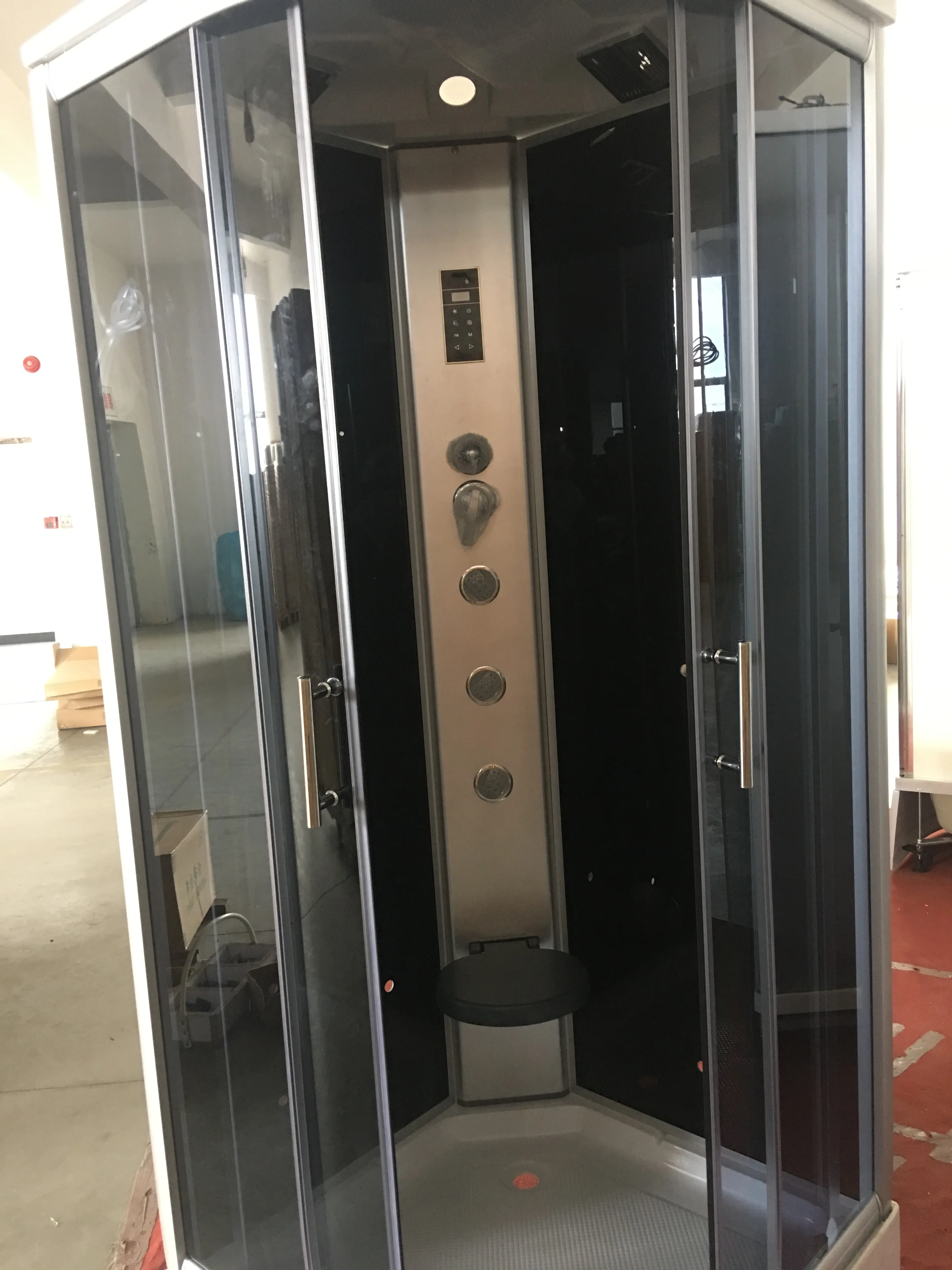Promotion Classical Quadrant Steam Grey Glass Aluminum Profile Foot Massage Bathroom Shower Cabin with Multi Function