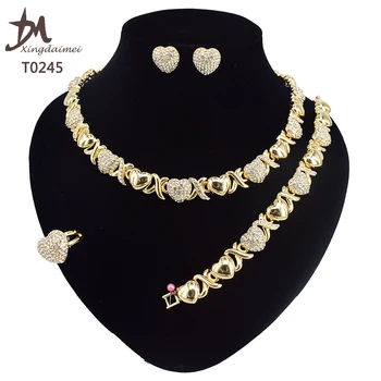 T0245 High quality gold Plating jewelry women jewelry set 18k gold plating Diamond XOXO jewelry set
