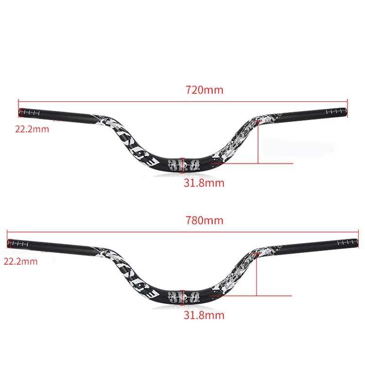 MTB Stuur Mountainbike High Riser Stuur 31.8mm Stijging 90mm Aluminiumlegering 720mm 780mm Extra Lang Stuur (Color : Black, Size : 720mm