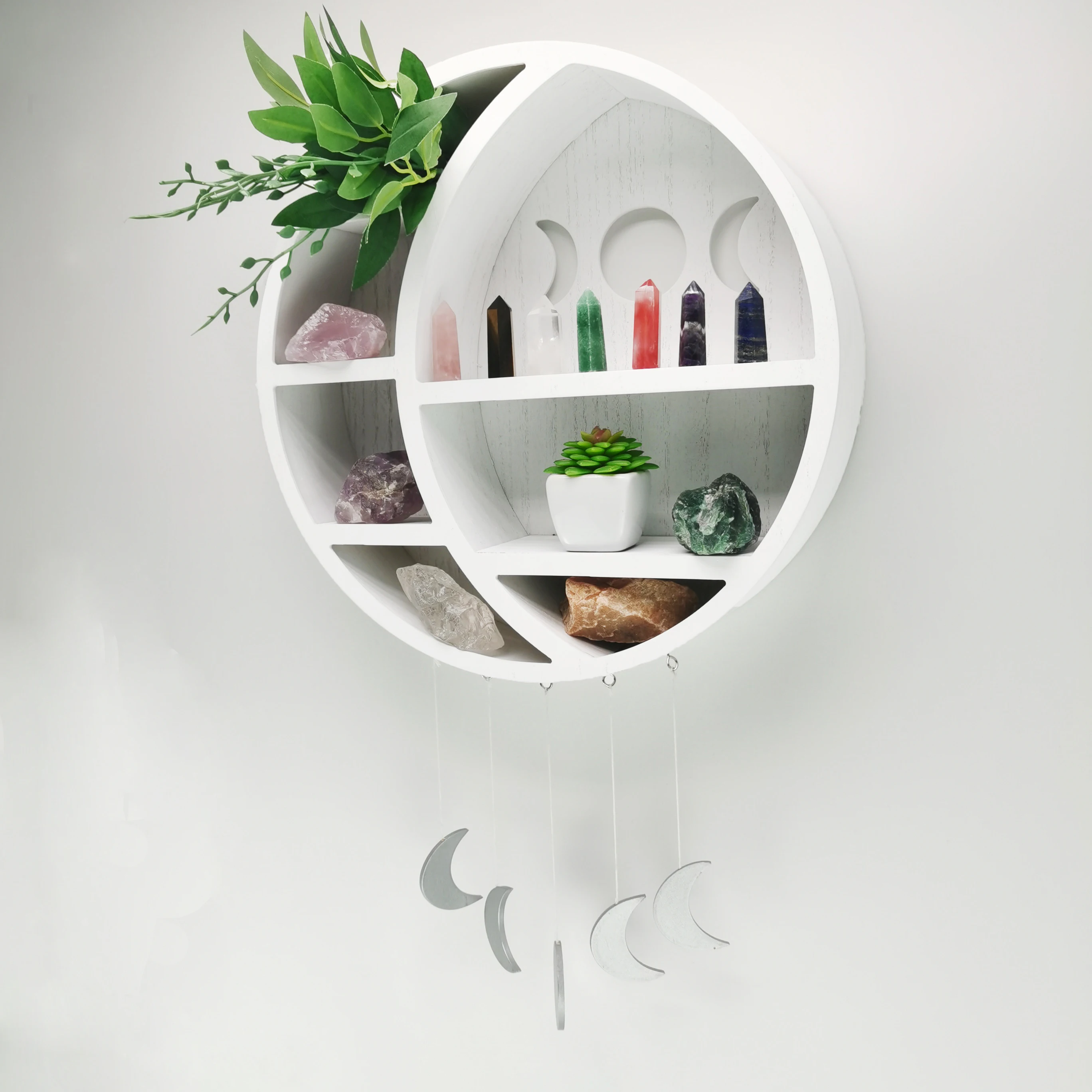Essential Oil Small Plant Gothic Witchy Crescent White Moon Shelf for Crystals Stone