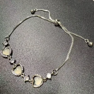 Fashion Silver Plated Heart Bracelet with Opal Zircon Details Adjustable Slider Chain Romantic Jewelry for Women Perfect Dating