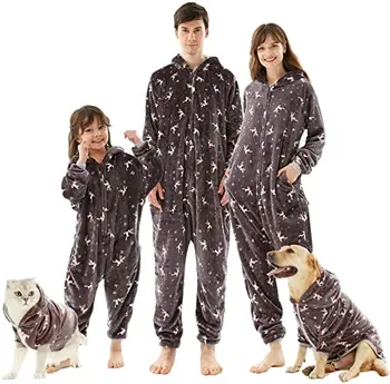 Luxury christmas family onesie pajamas matching sets flannel hooded zippered pajamas for adult kids pets