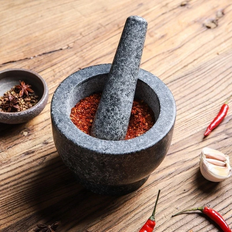 Manual Garlic Spice Press Pounder Kitchen Heavy Granite Pestle and Mortar Kit