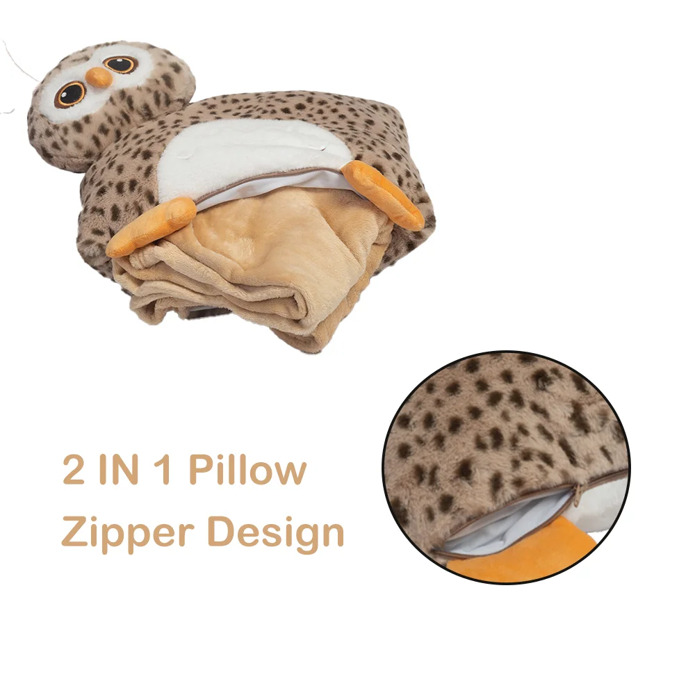Hesen Portable Pillow Blanket 3 In 1 Plush Animal Comfortable Travel