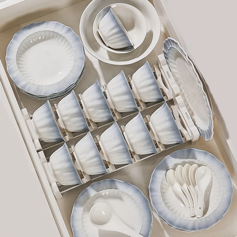 New Style Ceramic Rice Bowl Set with Underglaze Color Household Disposable Dinnerware for Dining Table Daily Use