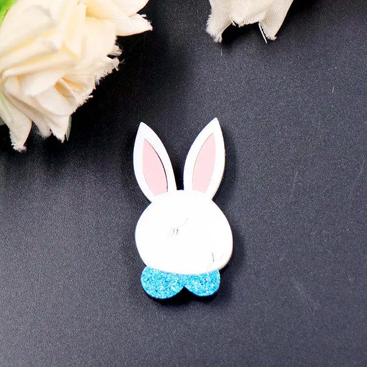 Customized BHS072BH1049 Best Selling Baby Girl Gift Safty Pin Laser Cut Acrylic Easter Jewelry Cute Bunny Brooch factory