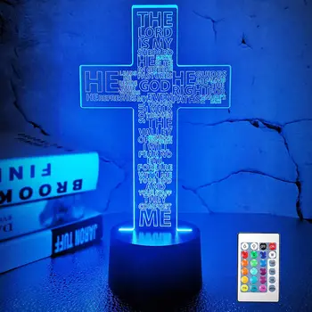 Lampada 3D Led A Forma Di Croce E Gesù Con Telecomando – 16 Colori, Notturna In Acrilico, Ricaricabile USB, Decorazione Per Camera Da Letto E Regalo