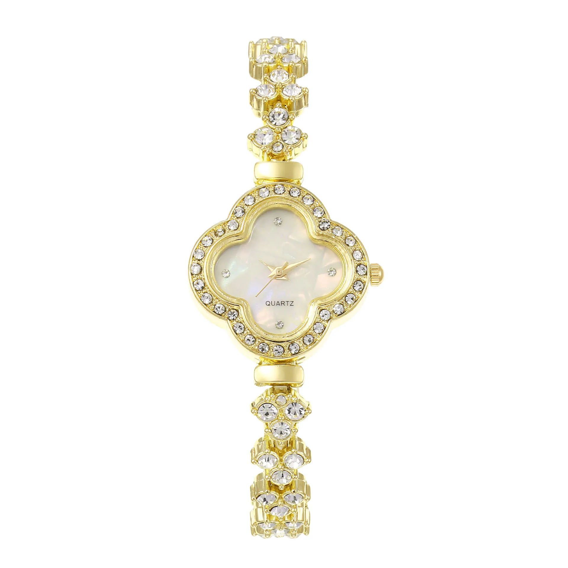 Exquisite Lady Iced Out Watch Sparking Luxury Daily Wear Elegant Party Love Gift Clover Shell Wrist Watches for Women