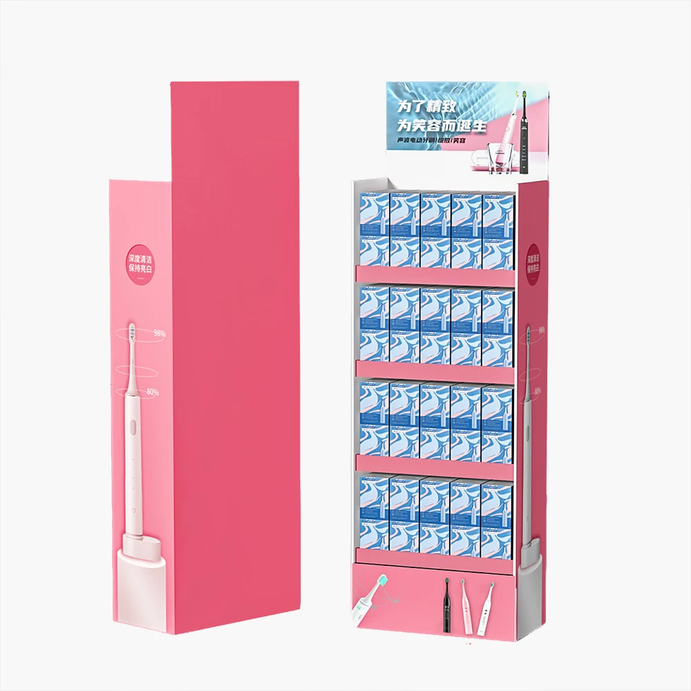 Customized Cardboard Corrugated Stand Eye-Catching Toothpaste Floor Display for Supermarket & Shopping Mall Advertising