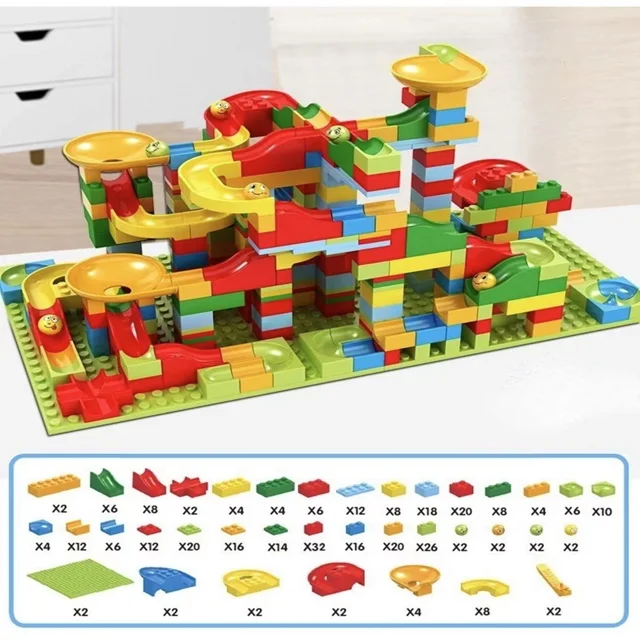 Race Run Big Block Compatible Building Blocks Funnel Slide Blocks DIY Big Bricks Toys Plastic Color Box 336PCS Marble Unisex